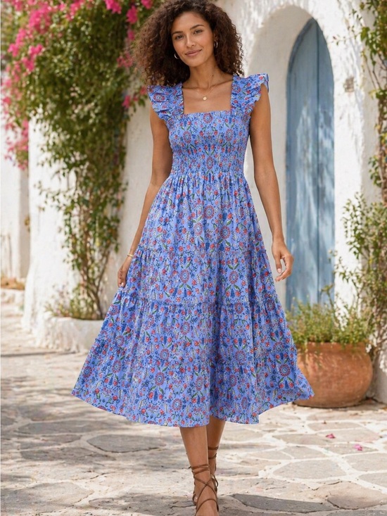 Hill House Dresses & Skirts - Hill House Ellie Nap Dress Swedish Floral Blue Smocked Midi Size Small